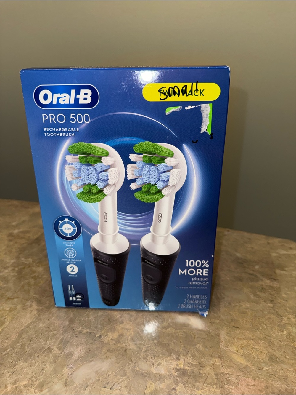 Oral-B Pro 500 Rechargeable Electric Toothbrush Twin Pack Set, Black
